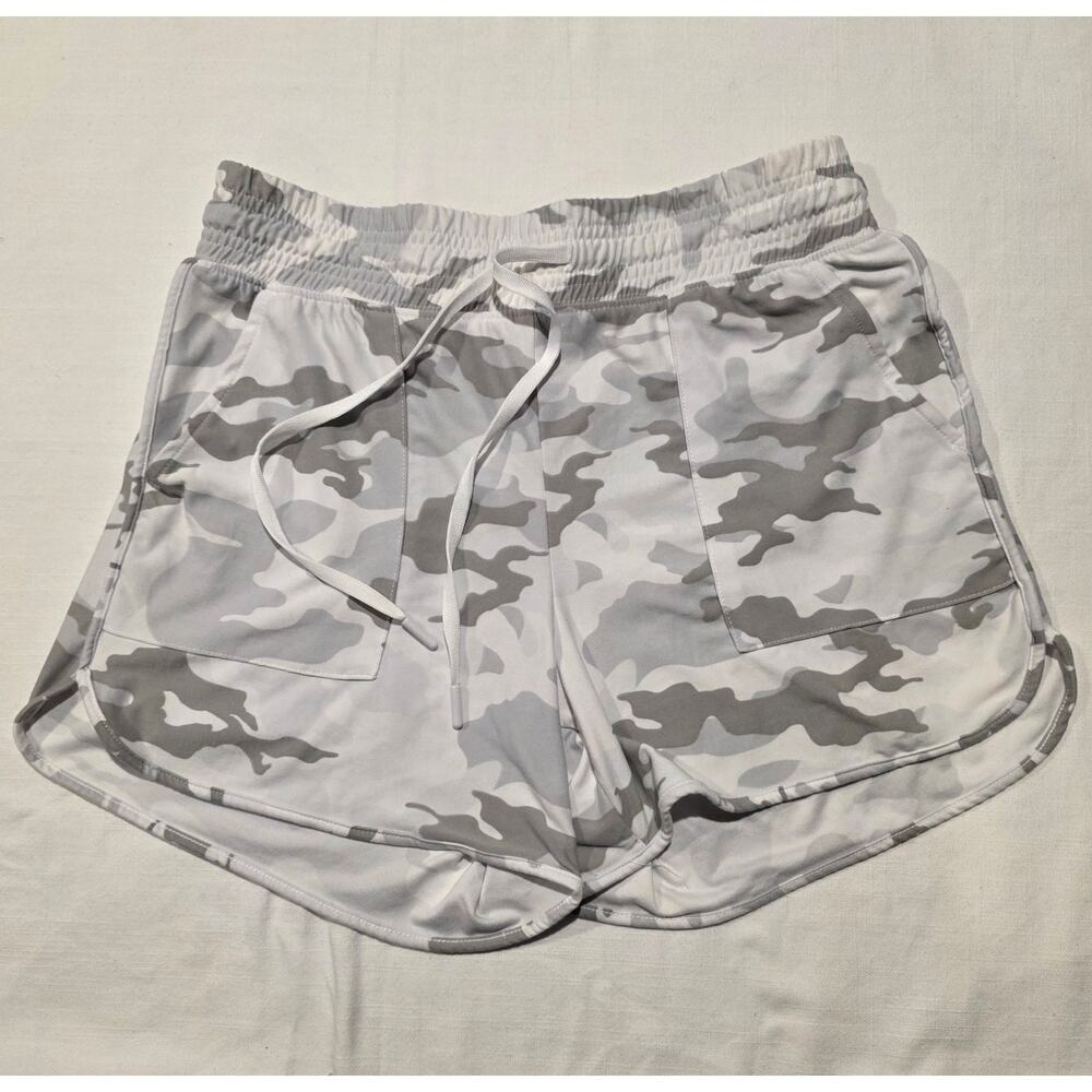 XS Camo Gray White Girls Athletic Shorts 0-2 Camouflage Drawstring Elastic Waist